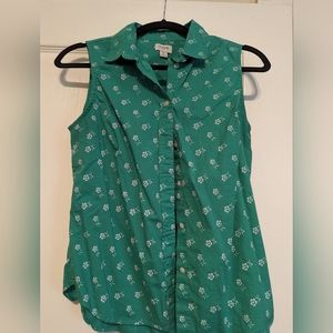 Green with white flowers JCrew sleeveless shirt